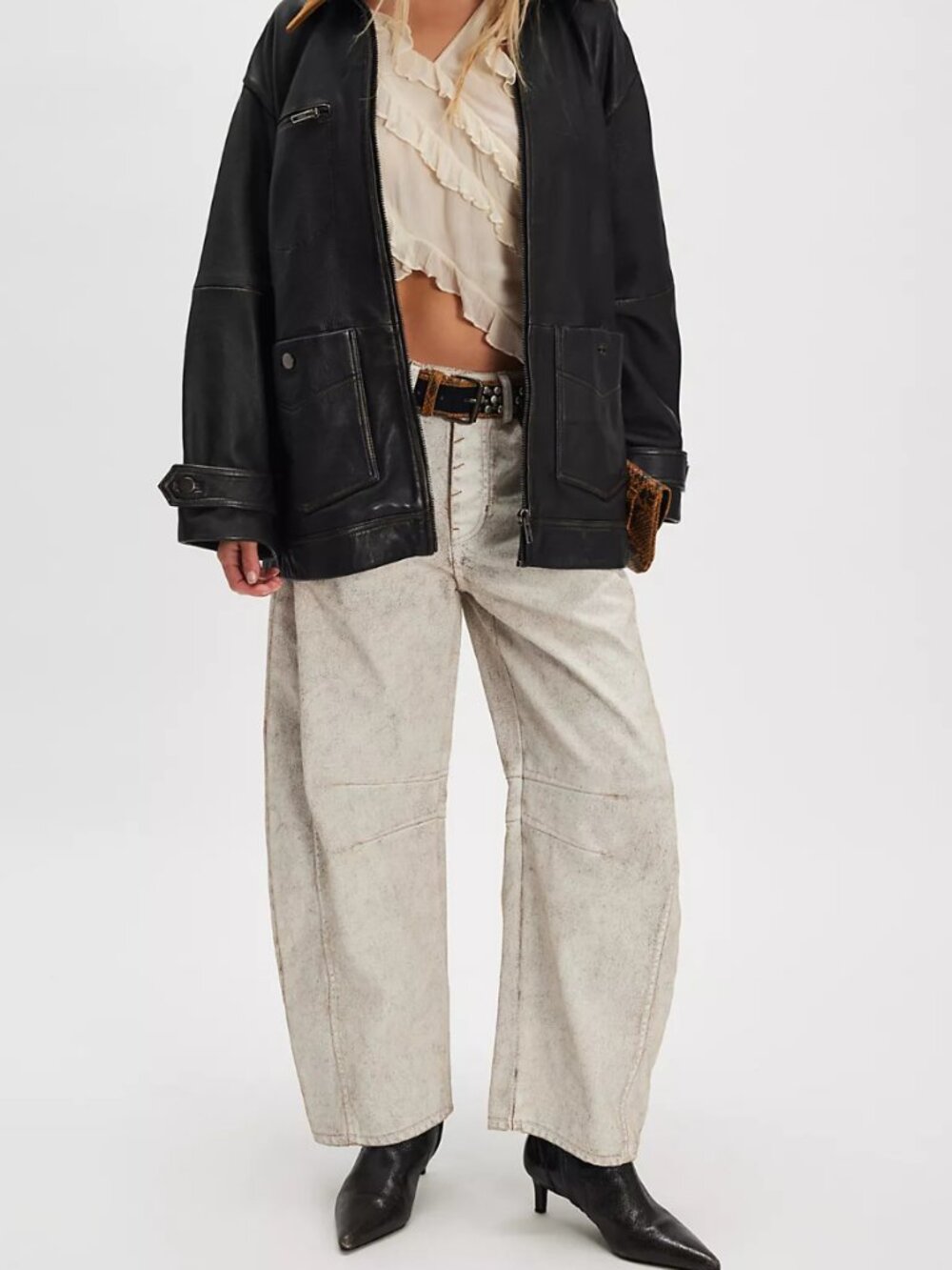 NWT Free People Good Luck Coated Barrel Jeans in White